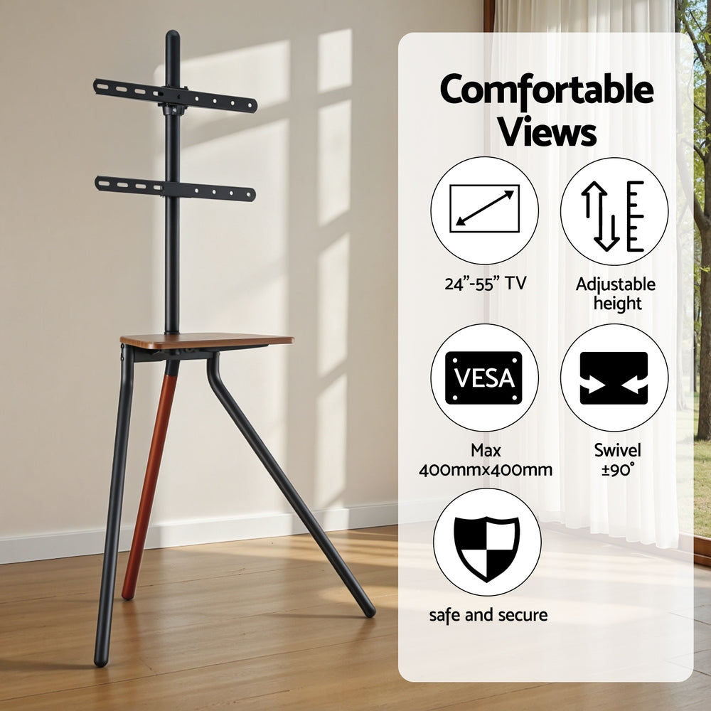Alderon TV Stand with Wooden Tray – Black & Walnut – 24-55 inch