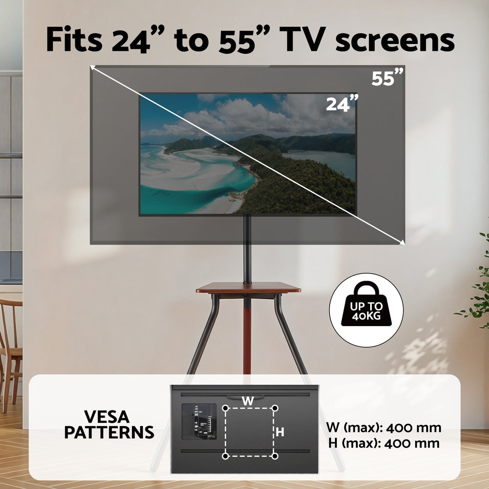 Alderon TV Stand with Wooden Tray – Black & Walnut – 24-55 inch
