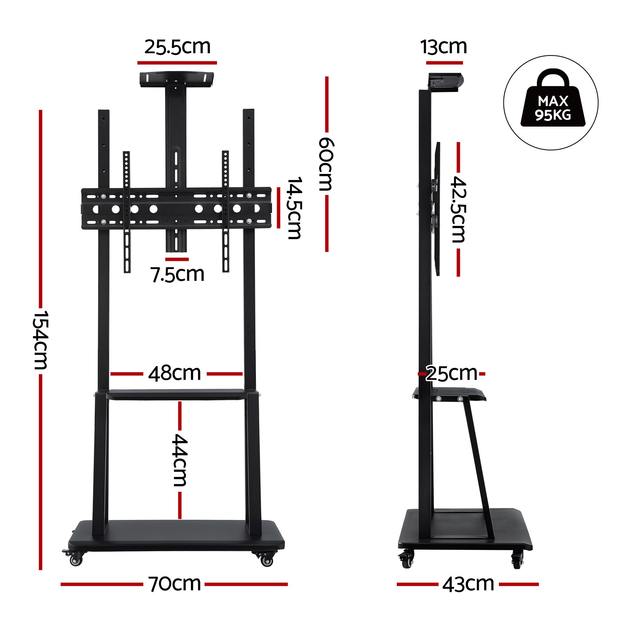Corin Adjustable TV Floor Stand Mount – Black – 32–70 Inch