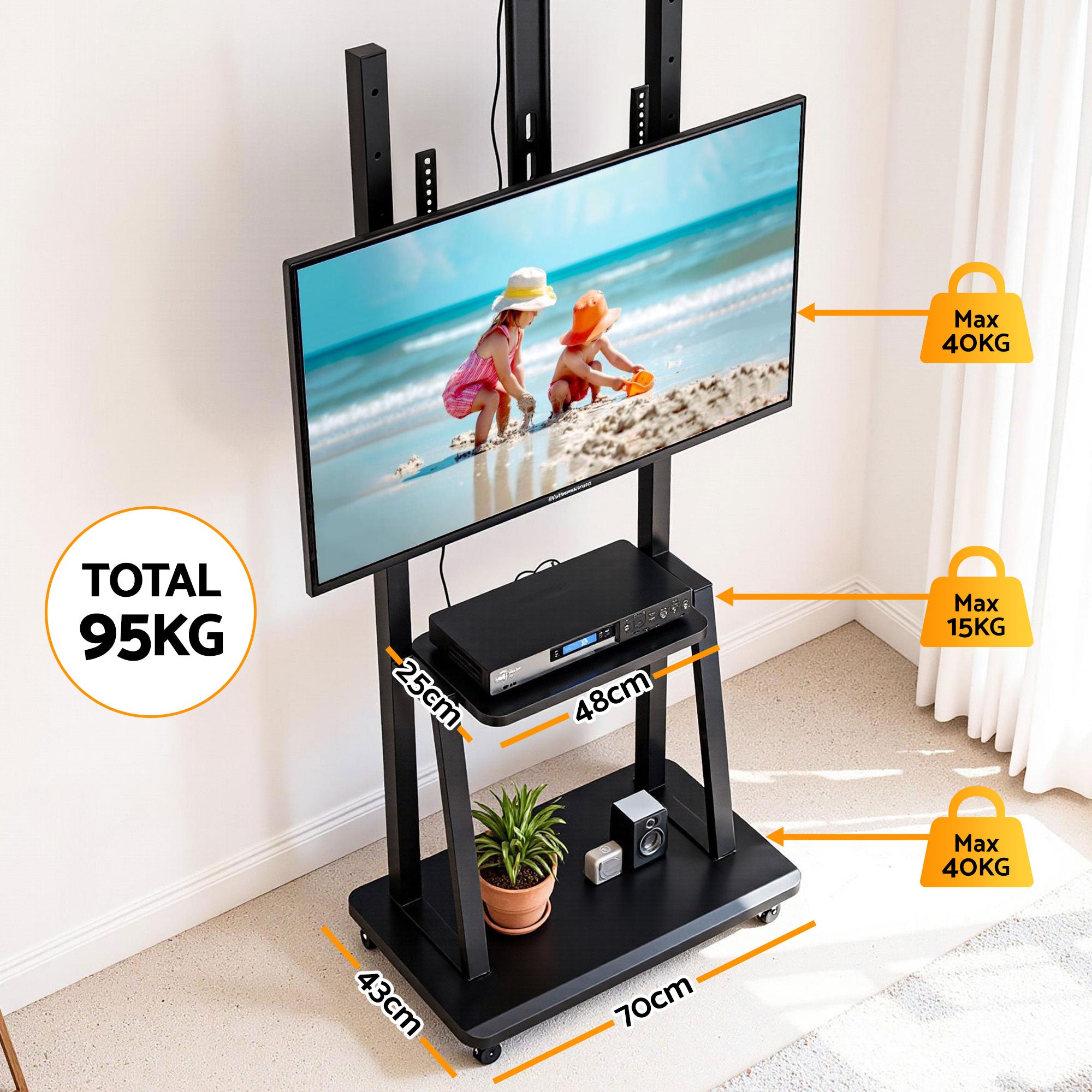 Corin Adjustable TV Floor Stand Mount – Black – 32–70 Inch