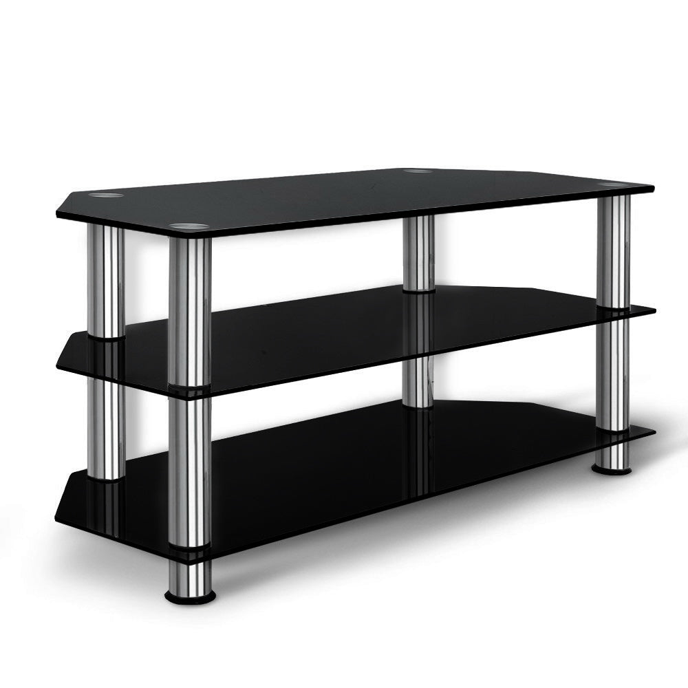 Cove TV Stand Entertainment Unit with 3 Glass Shelves – Black – Multi-tier