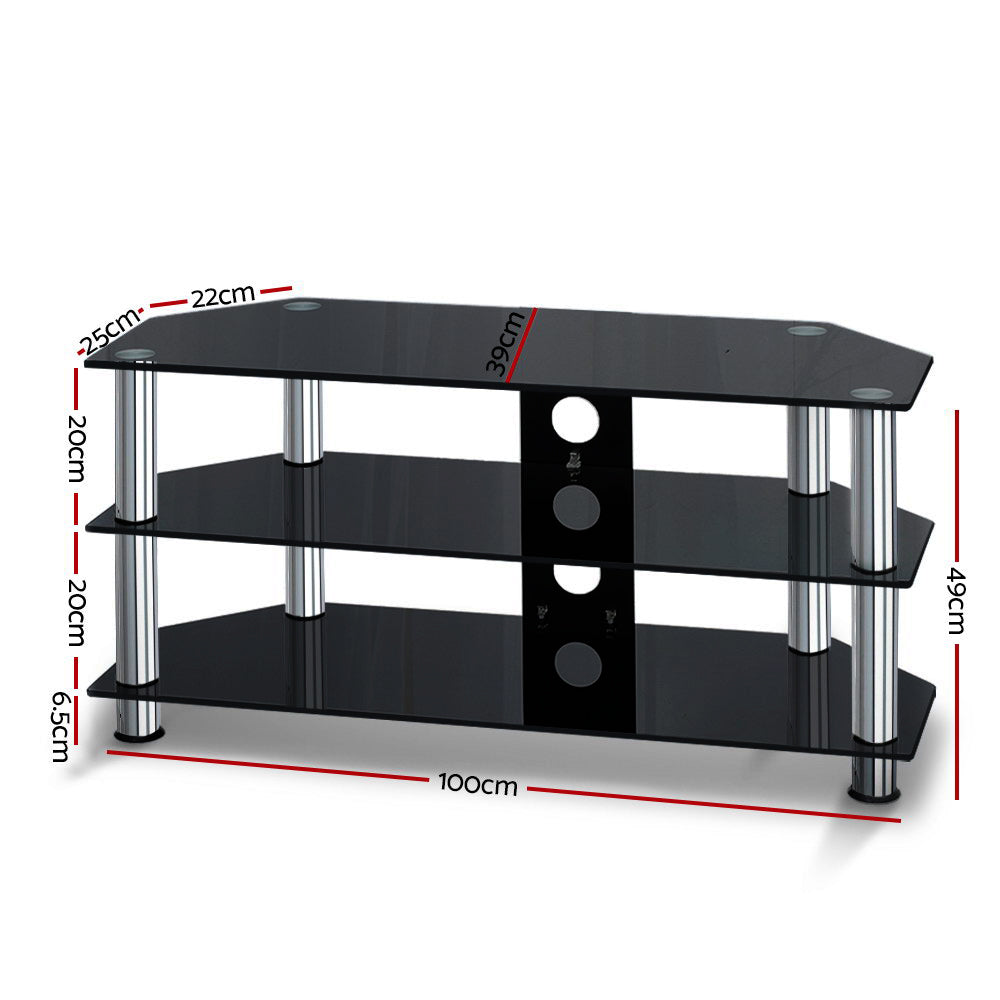 Cove TV Stand Entertainment Unit with 3 Glass Shelves – Black – Multi-tier