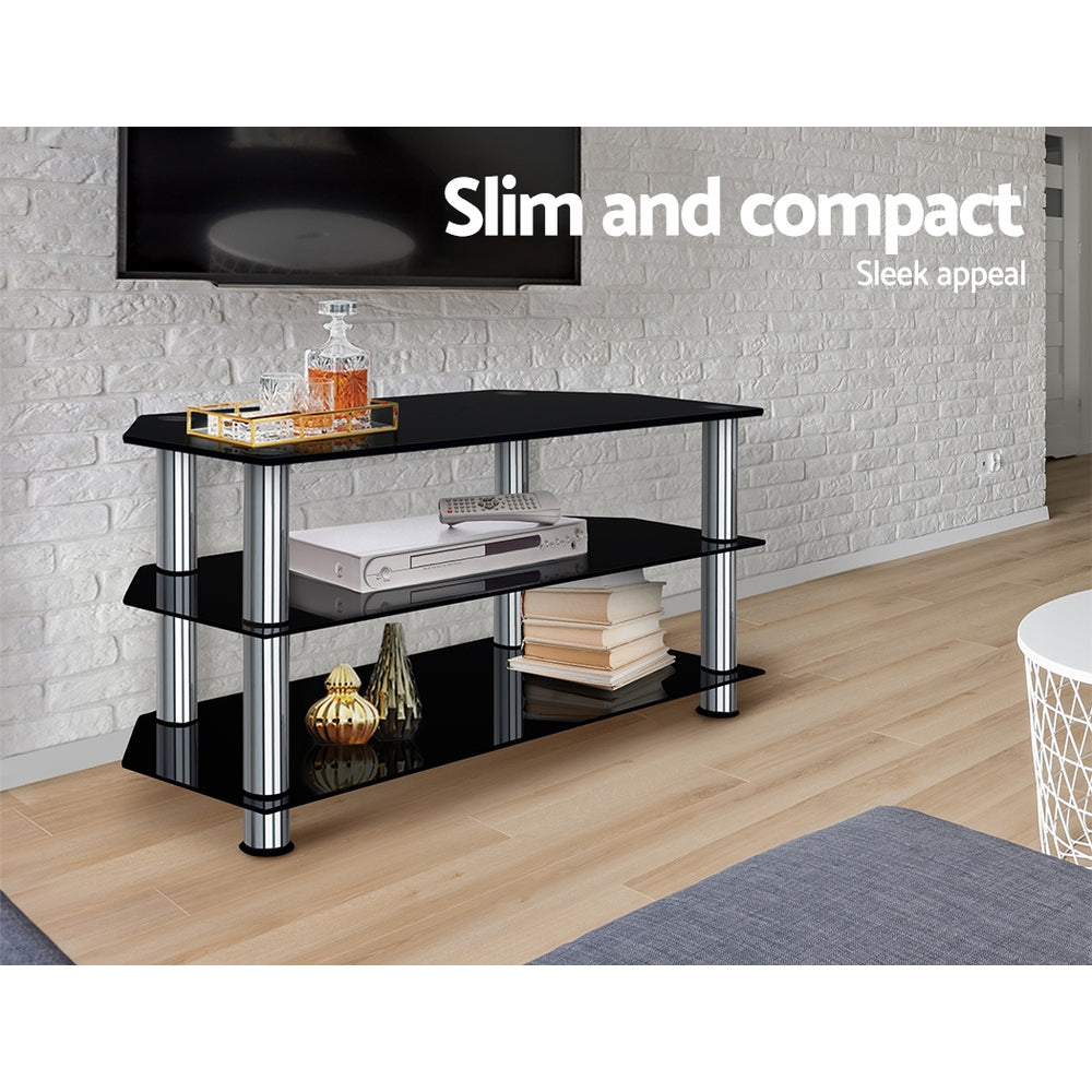 Cove TV Stand Entertainment Unit with 3 Glass Shelves – Black – Multi-tier