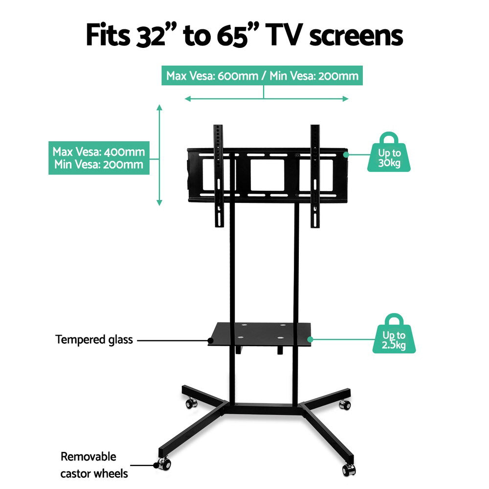 Valiant Mobile TV Stand Cart – Black – 32-65 inch