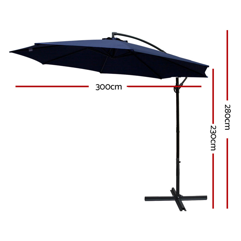 3m Outdoor Umbrella - Navy Blue