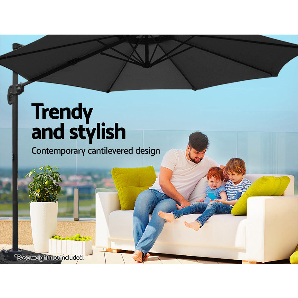Roma Outdoor Cantilever Umbrella – Black – 3 m