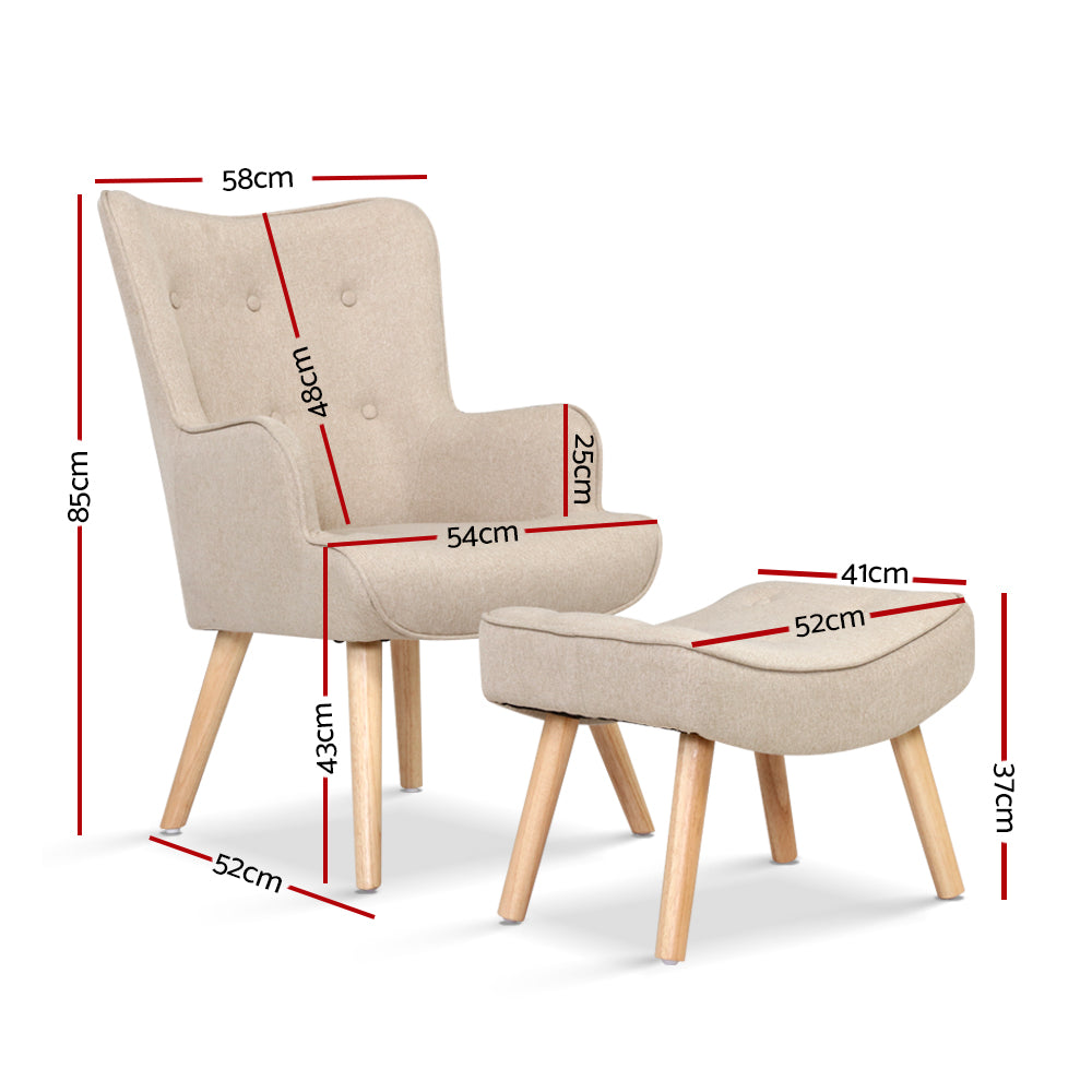 Lansar Tufted Armchair with Ottoman – Beige