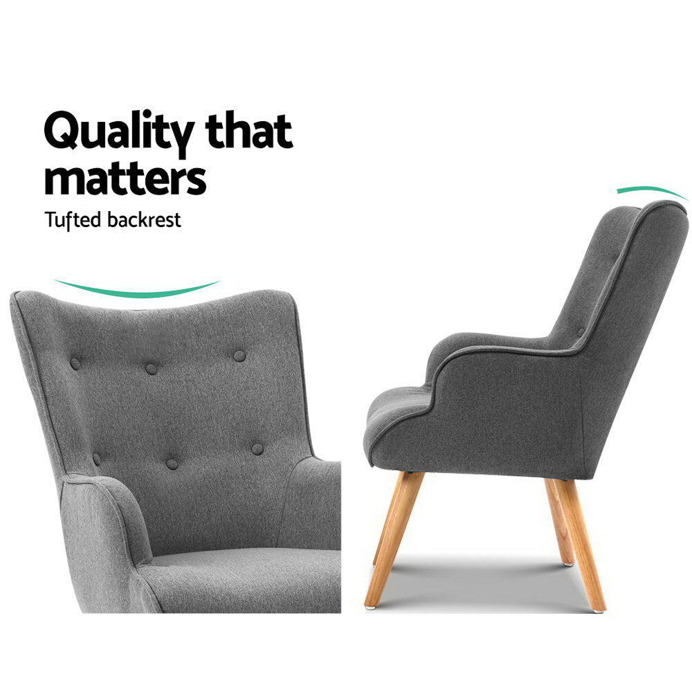 Lansar Linen Armchair & Ottoman – Grey