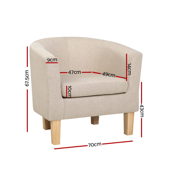 Beige Tub Armchair – Fabric Accent Lounge Chair