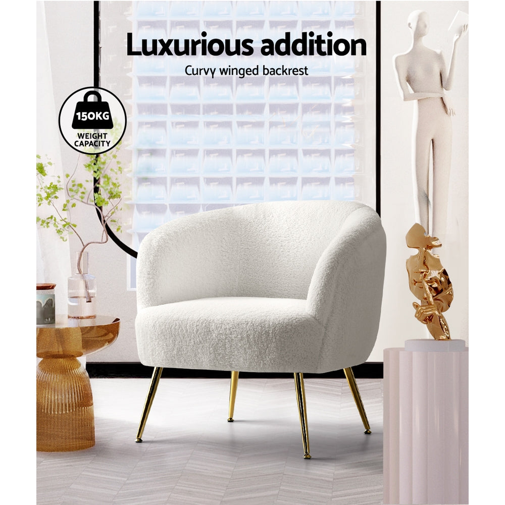 Carneiro Sherpa Boucle Armchair – White – 70 cm