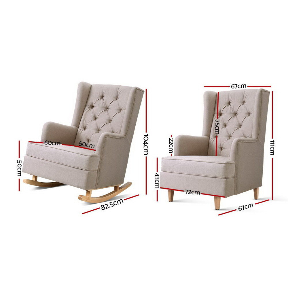 Avalon Linen Rocking Chair – Beige – Convertible