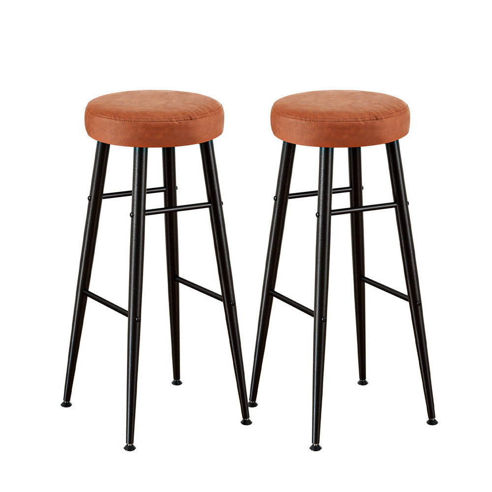 Haven 2x Bar Stools Kitchen Dining Chairs Counter Round PU Leather Lane Brown