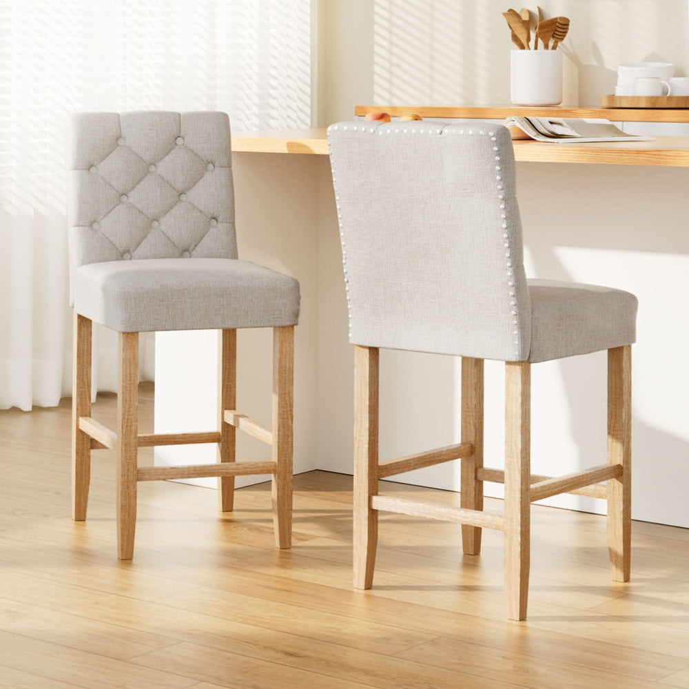 Arlo 2x Bar Stools Linen Upholstered Chairs