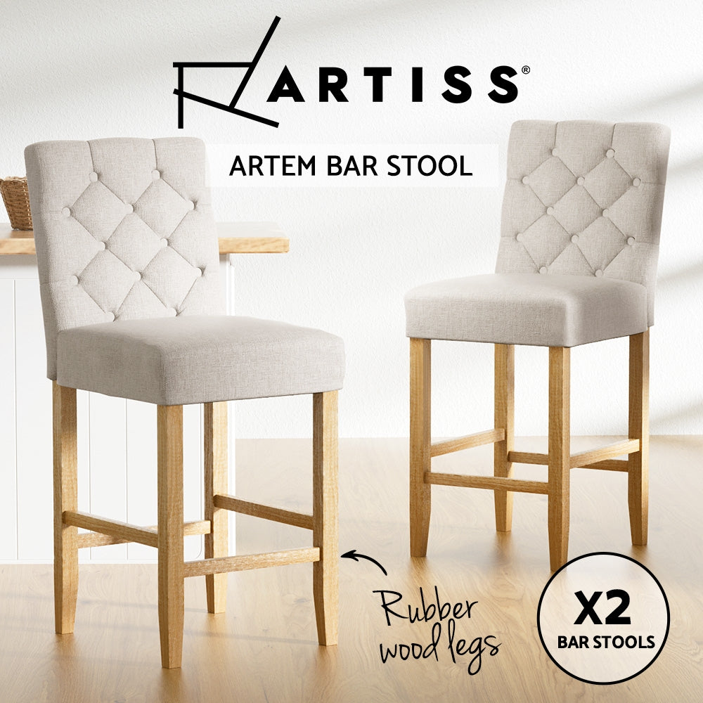 Artem Tufted Bar Stools – Beige – Set of 2
