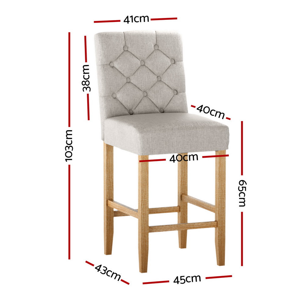 Ashton Linen Upholstered Bar Stools – Beige – Set of 4