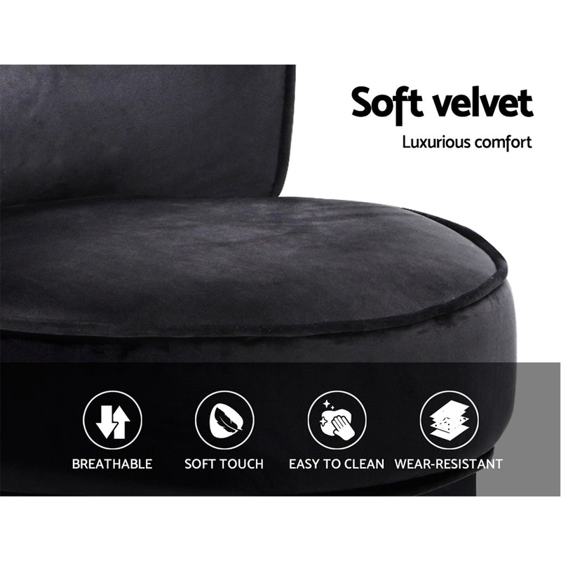 Velvet Vanity Stool - Black