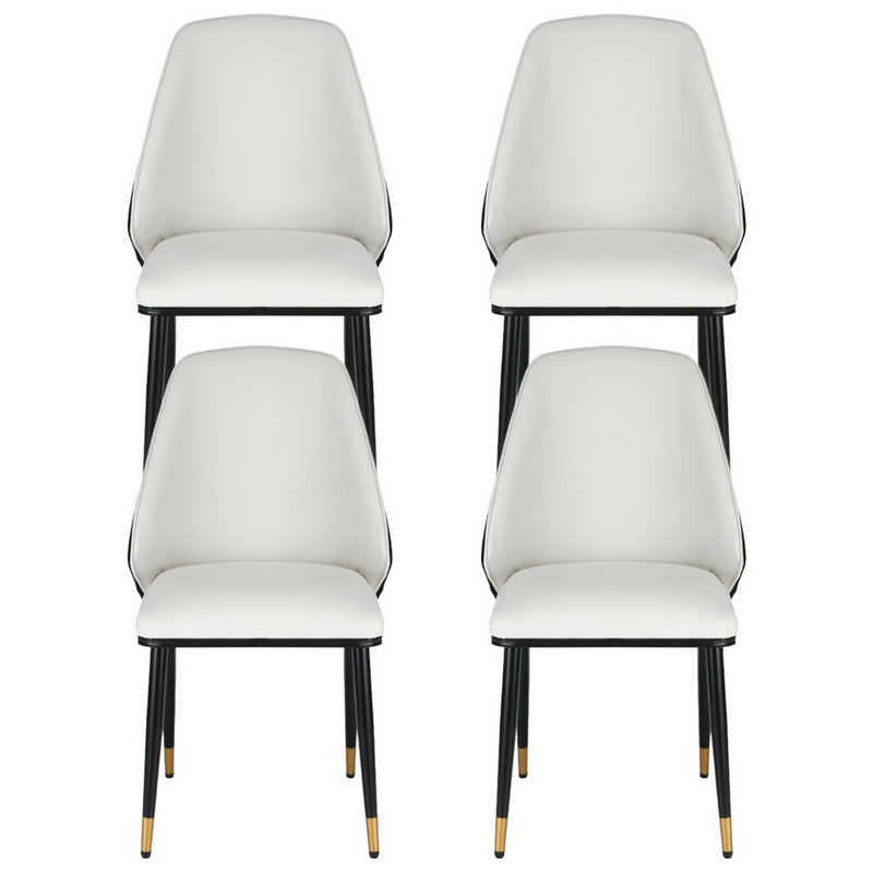 4 x Leather Dining Chairs – Beige Seat with Black Frame