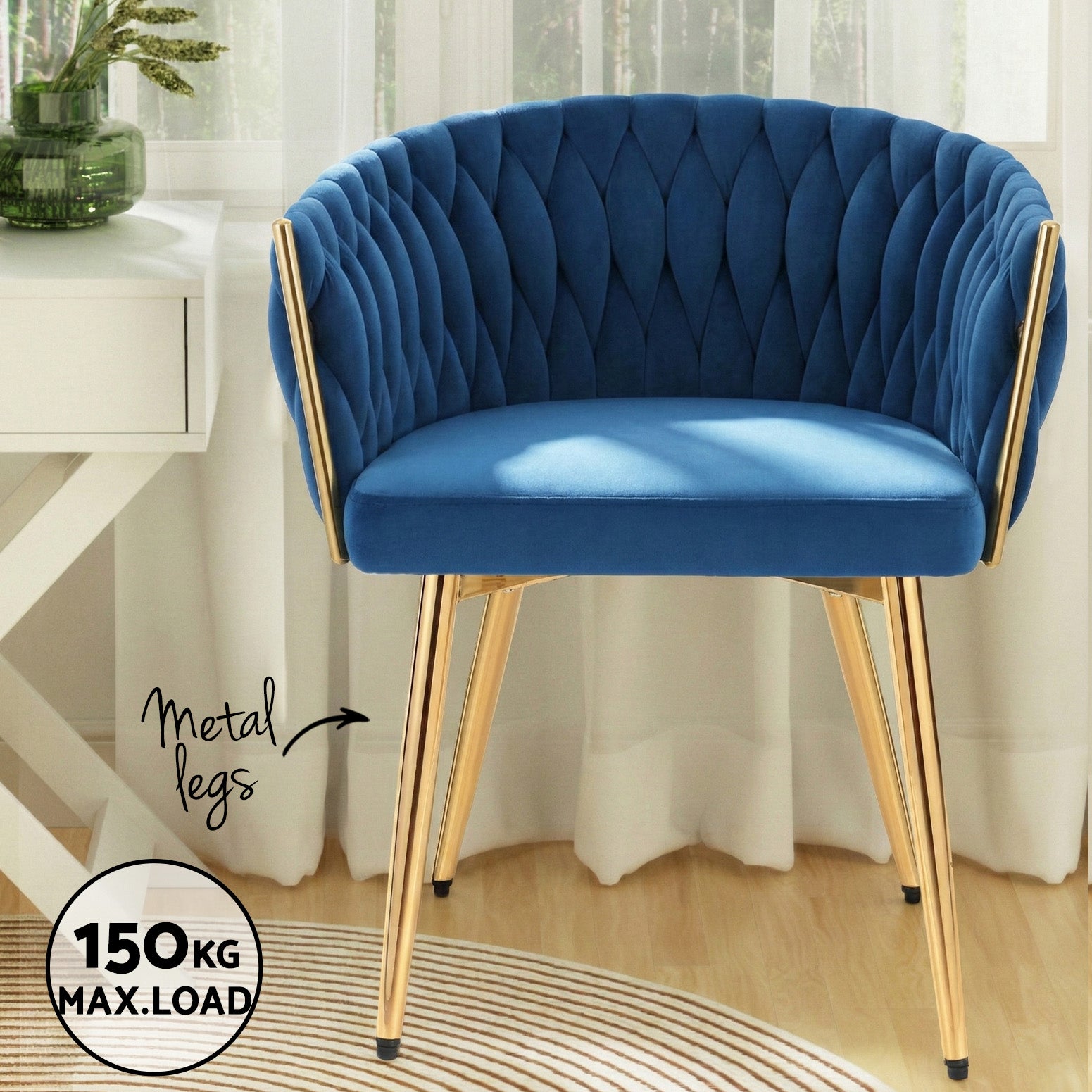 Cove Velvet Dining Armchairs – Blue – Set of 4