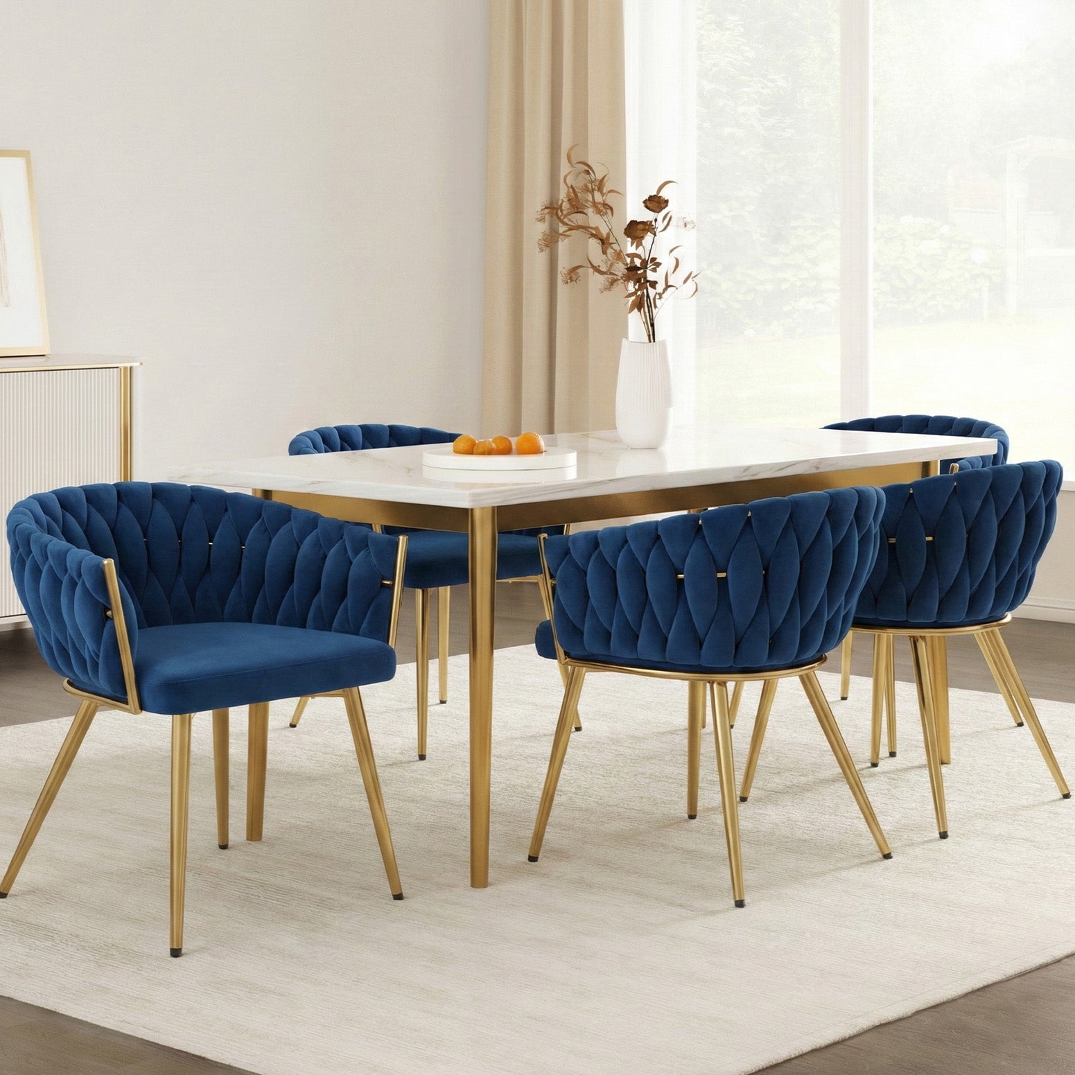 Cove Velvet Dining Armchairs – Blue – Set of 4