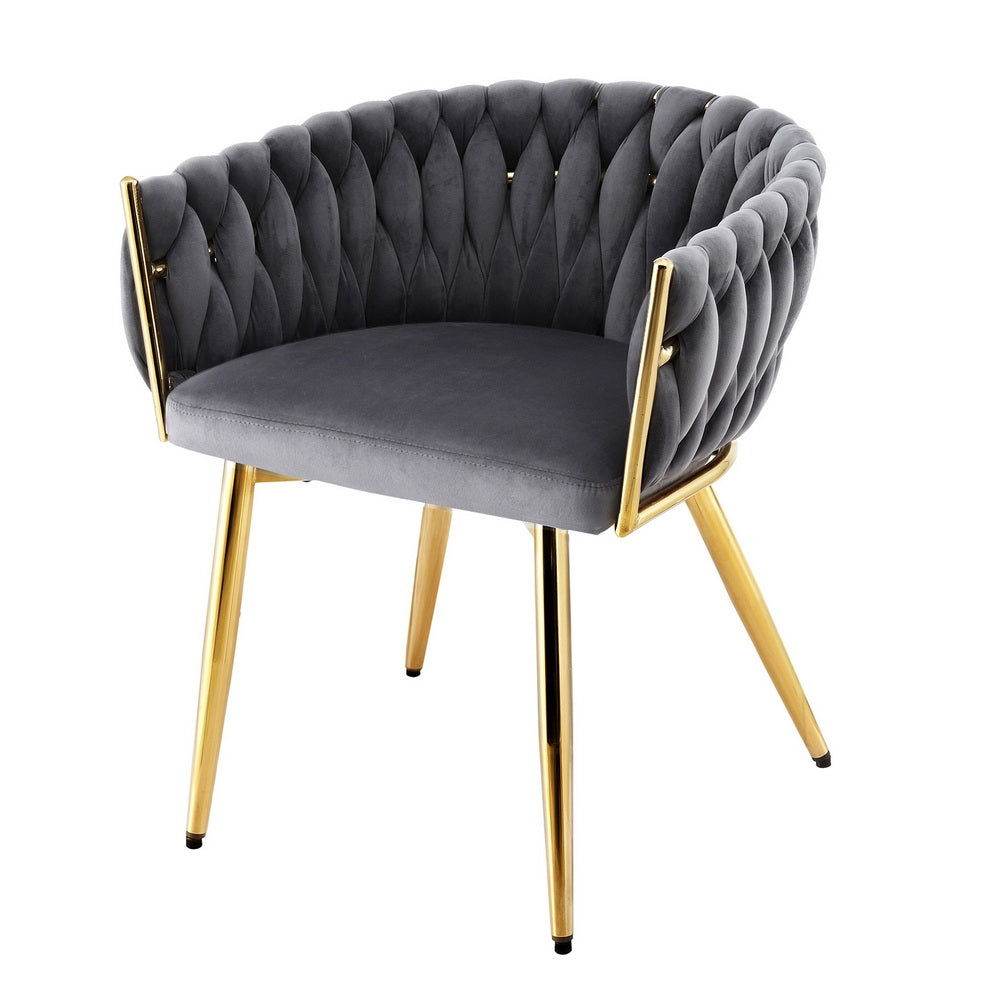 Haven 1x Dining Chair Armchair Cafe Kitchen Lounge Chairs Velvet Weaving Grey
