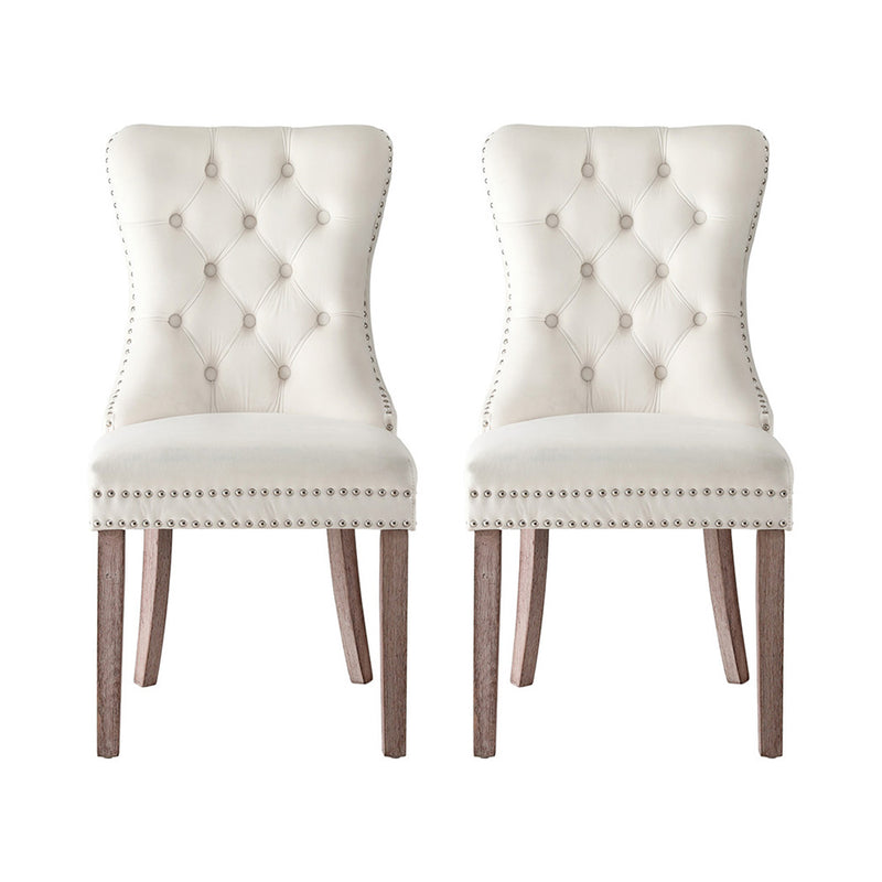 2 x Dining Chairs – Soft Beige Velvet Upholstery