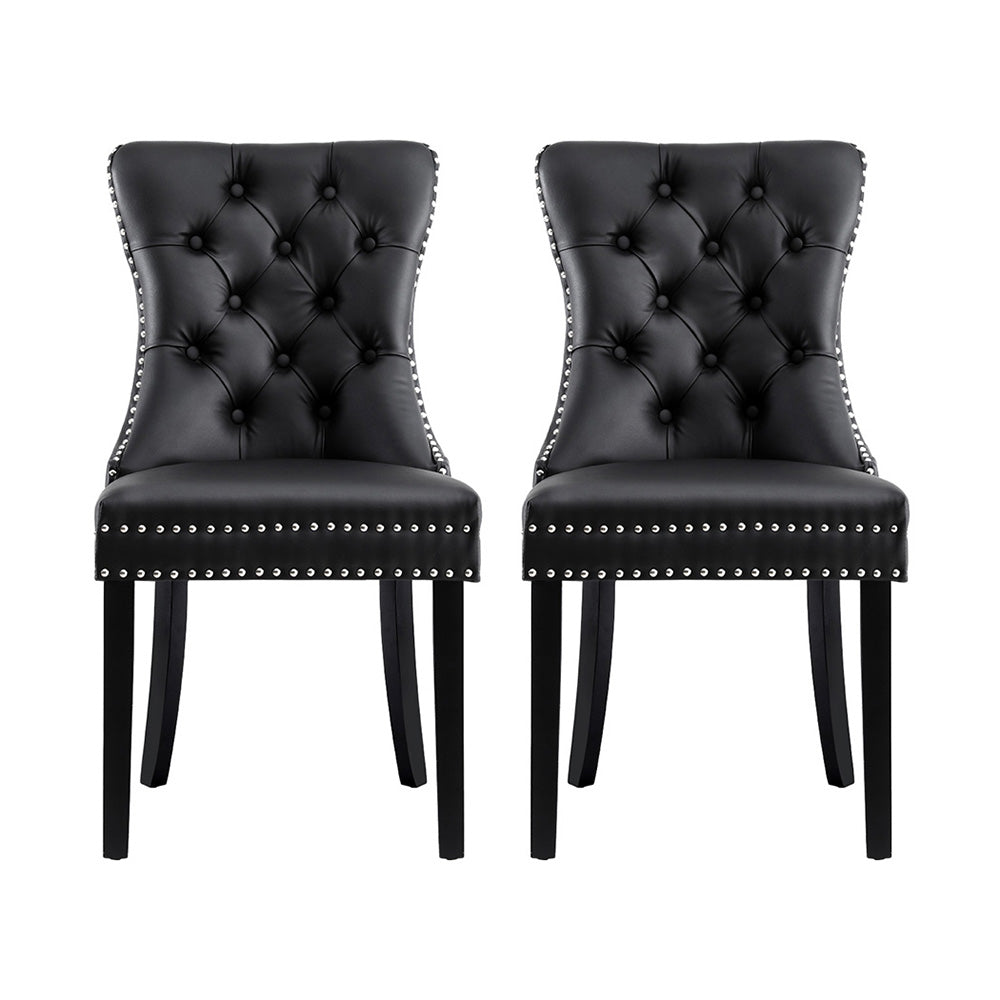 Breslin Leather Dining Chairs – Black – Set of 2