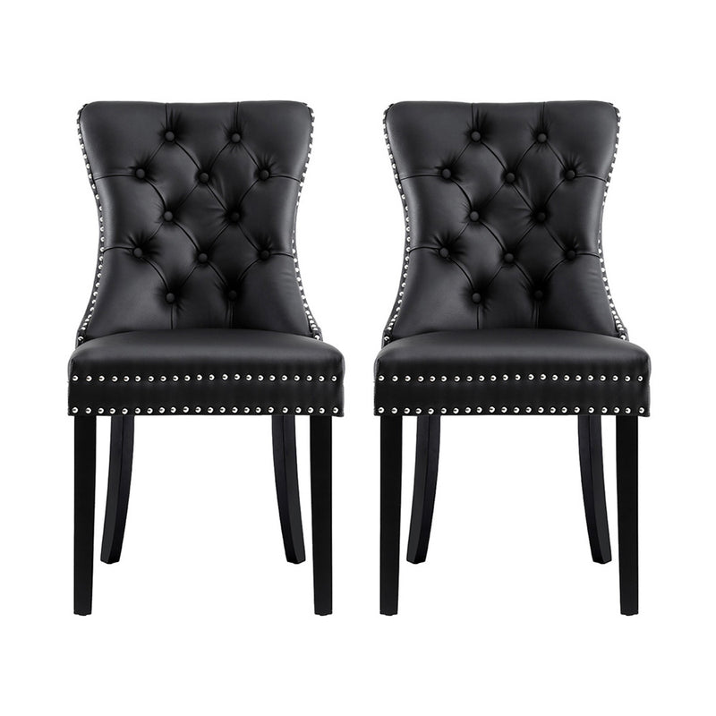 2 x Dining Chairs – Black Faux Leather Finish