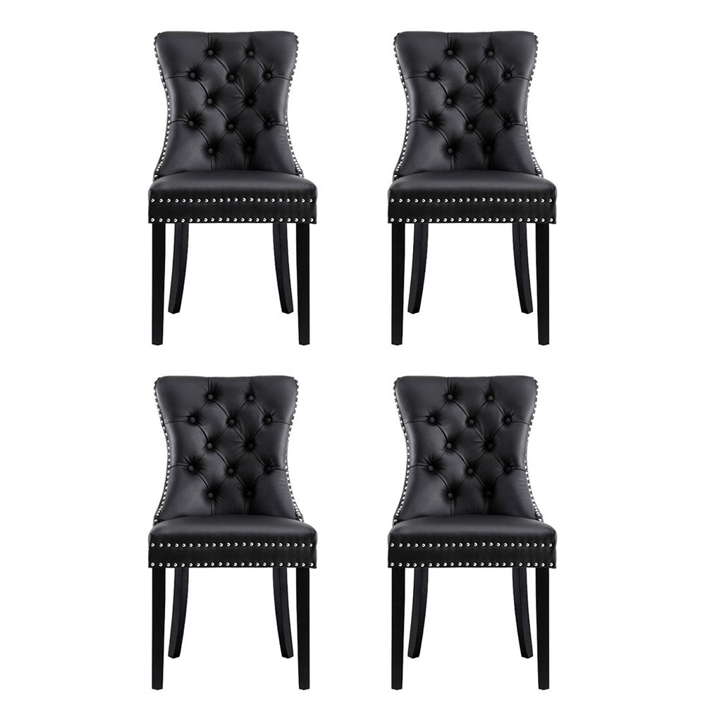 Marston Black Leather Tufted Dining Chairs – Black – Set of 4