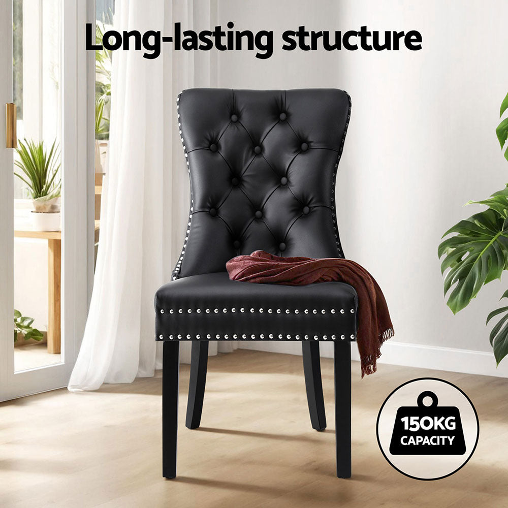 Marston Black Leather Tufted Dining Chairs – Black – Set of 4