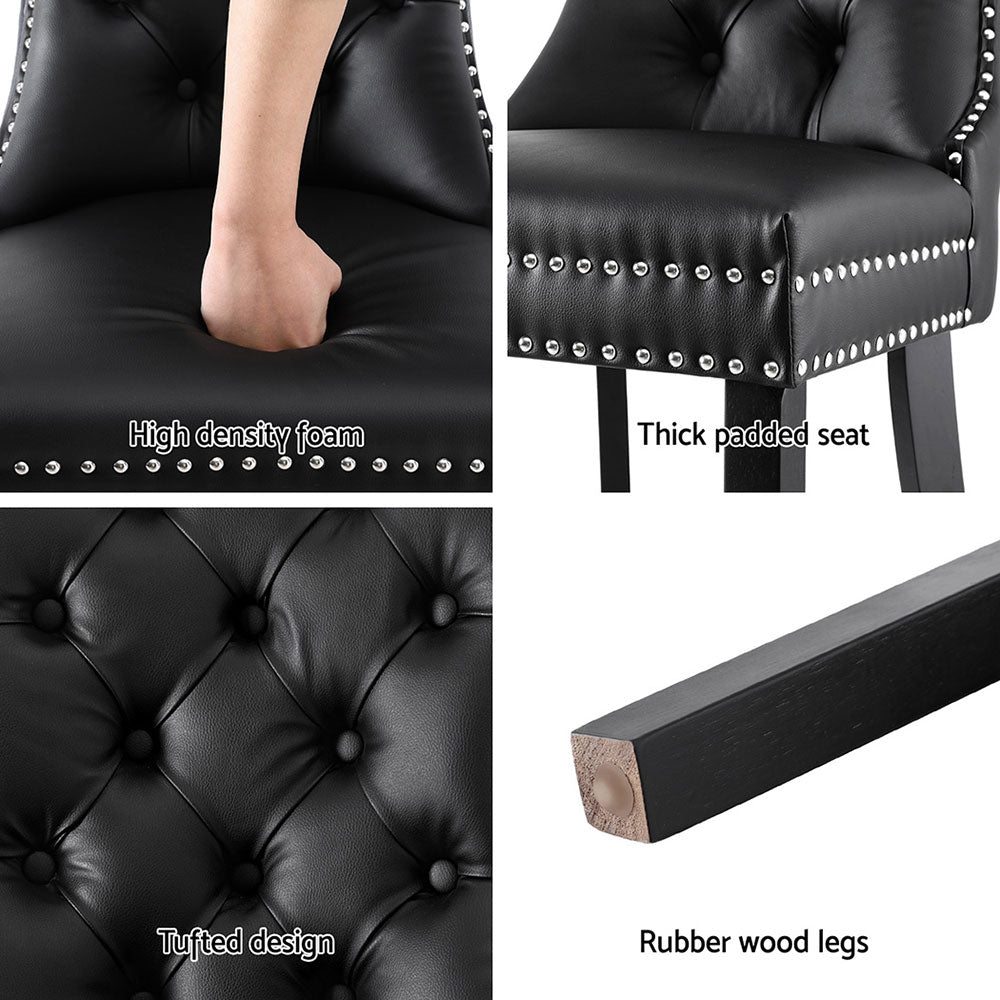 Marston Black Leather Tufted Dining Chairs – Black – Set of 4