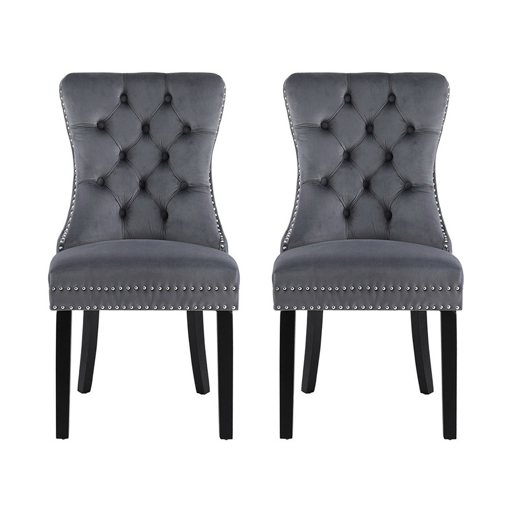 Breslin Velvet Dining Chairs – Grey – Set of 2
