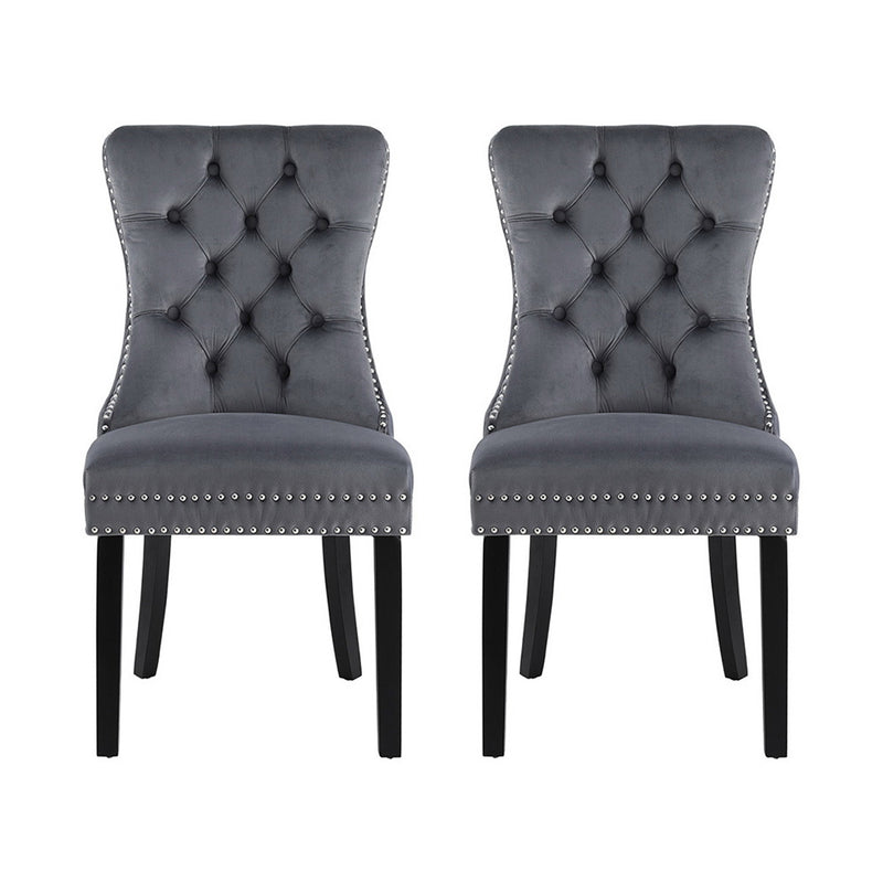 2 x Dining Chairs – Grey Velvet Upholstery