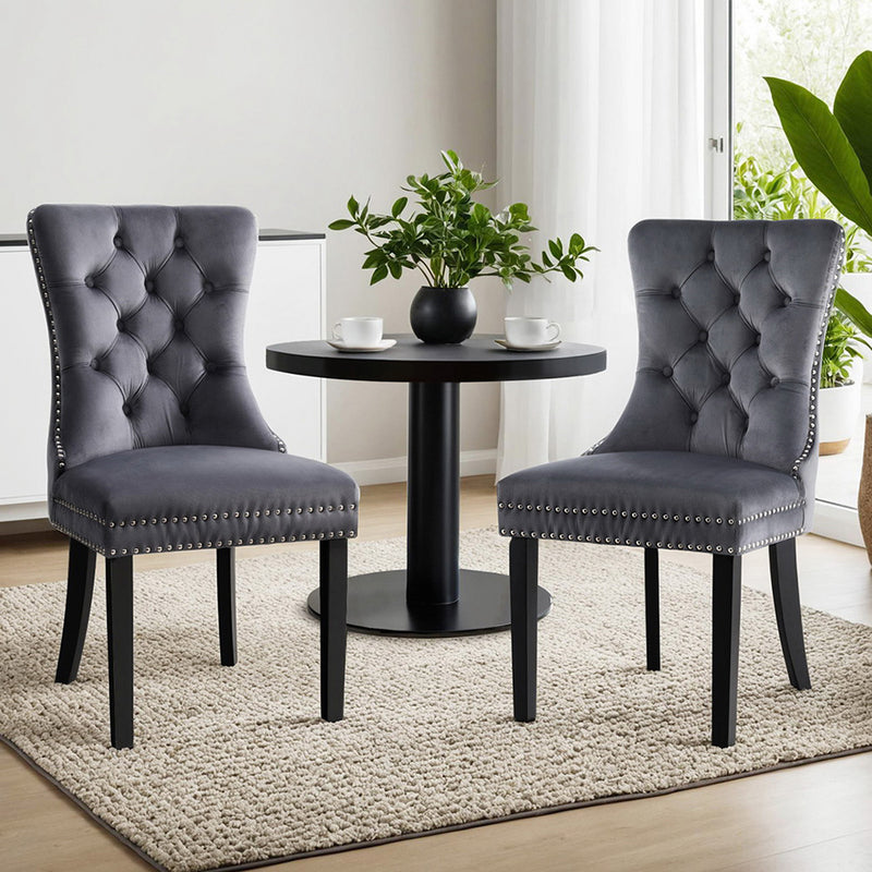 2 x Dining Chairs – Grey Velvet Upholstery