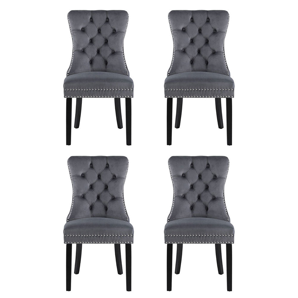 Ashton Button Tufted Dining Chairs – Grey / Charcoal – Set of 4