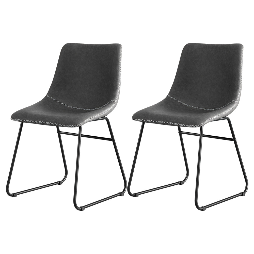 Nova 2x Dining Chairs Retro PU Leather Kitchen Lounge Cafe Accent Chair Grey