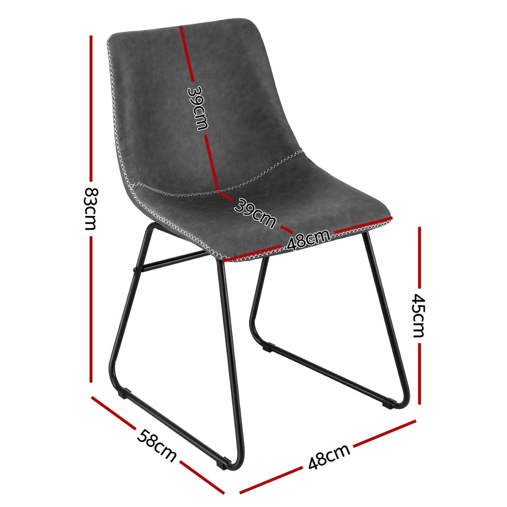 Nova Retro Leather Dining Chairs – Grey – Set of 2