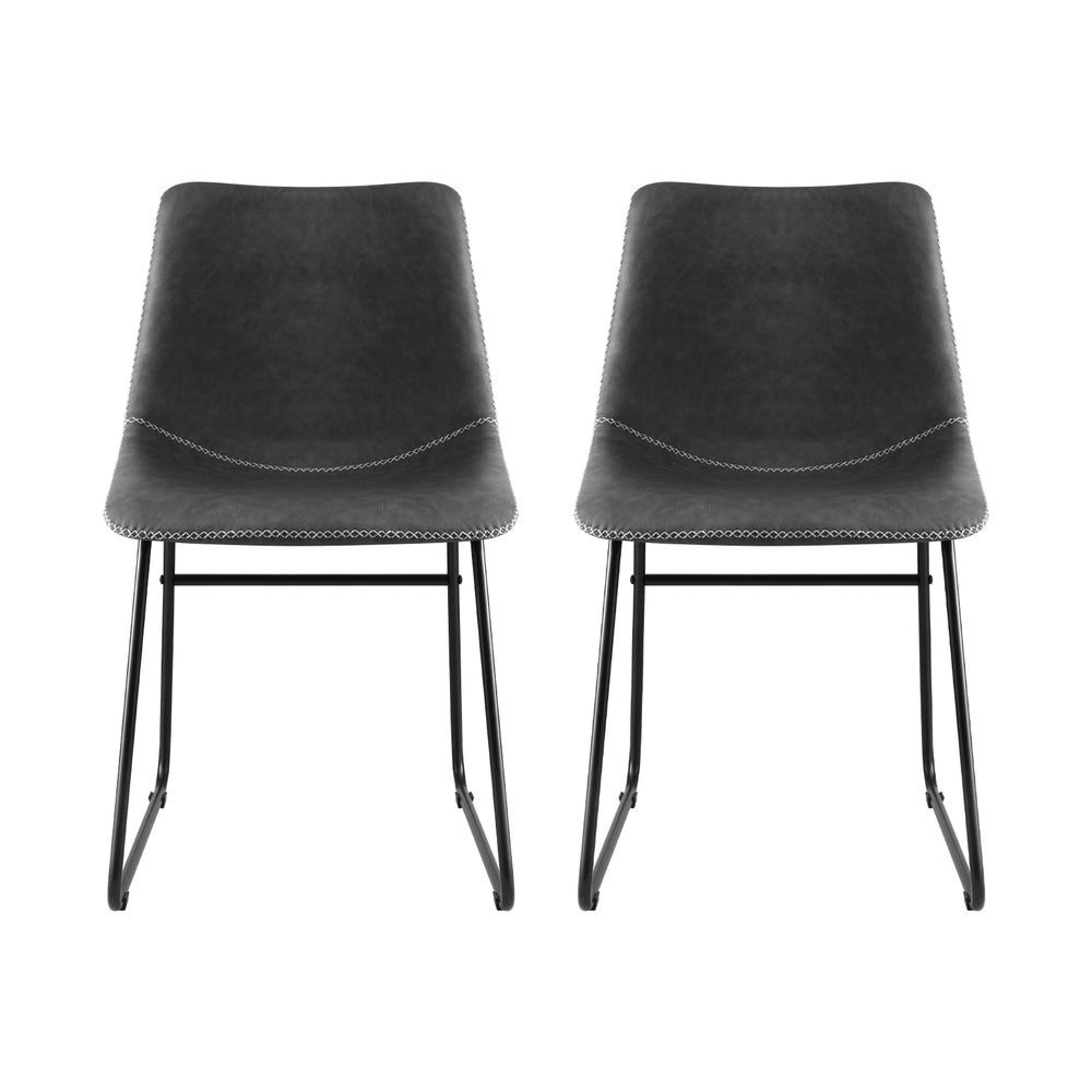 Nova Retro Leather Dining Chairs – Grey – Set of 2