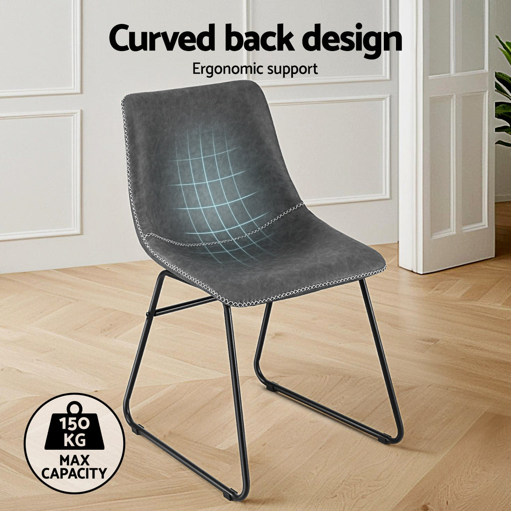 Nova Retro Leather Dining Chairs – Grey – Set of 2