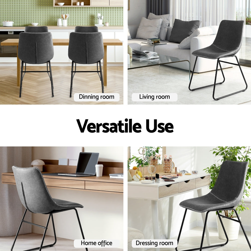 Nova Retro Leather Dining Chairs – Grey – Set of 2