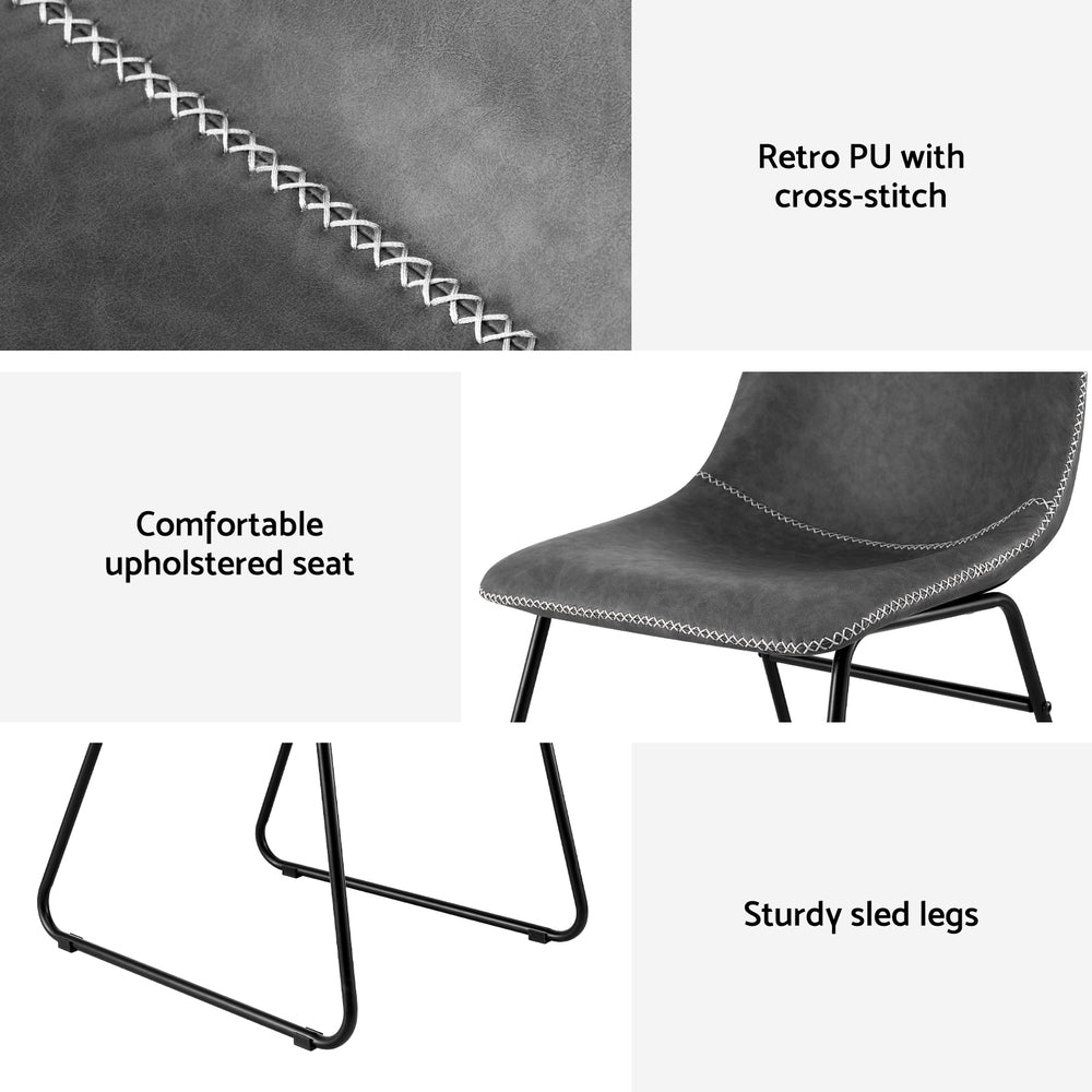 Nova Retro Leather Dining Chairs – Grey – Set of 2