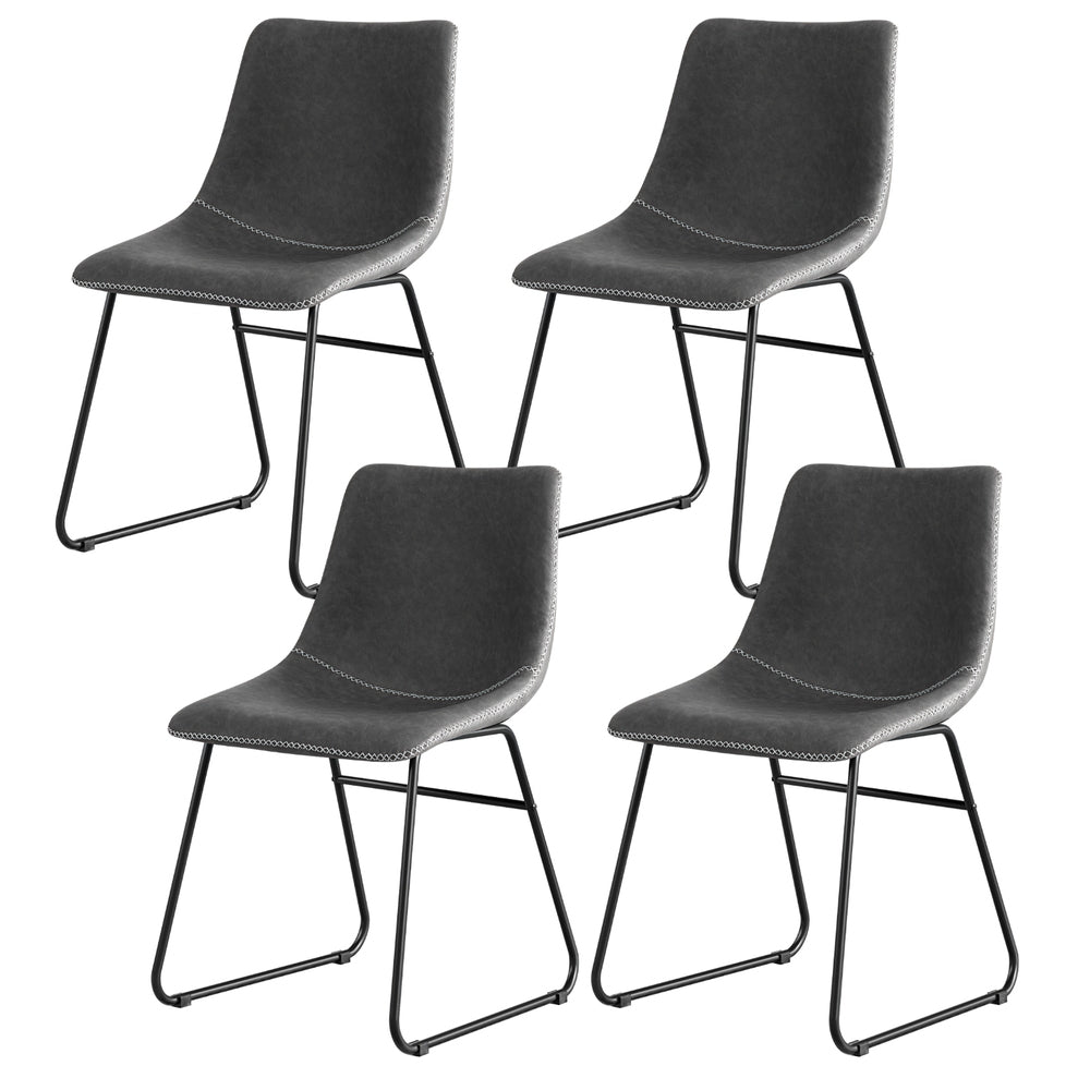 Linden 4x Dining Chairs Retro PU Leather Kitchen Lounge Cafe Accent Chair Grey