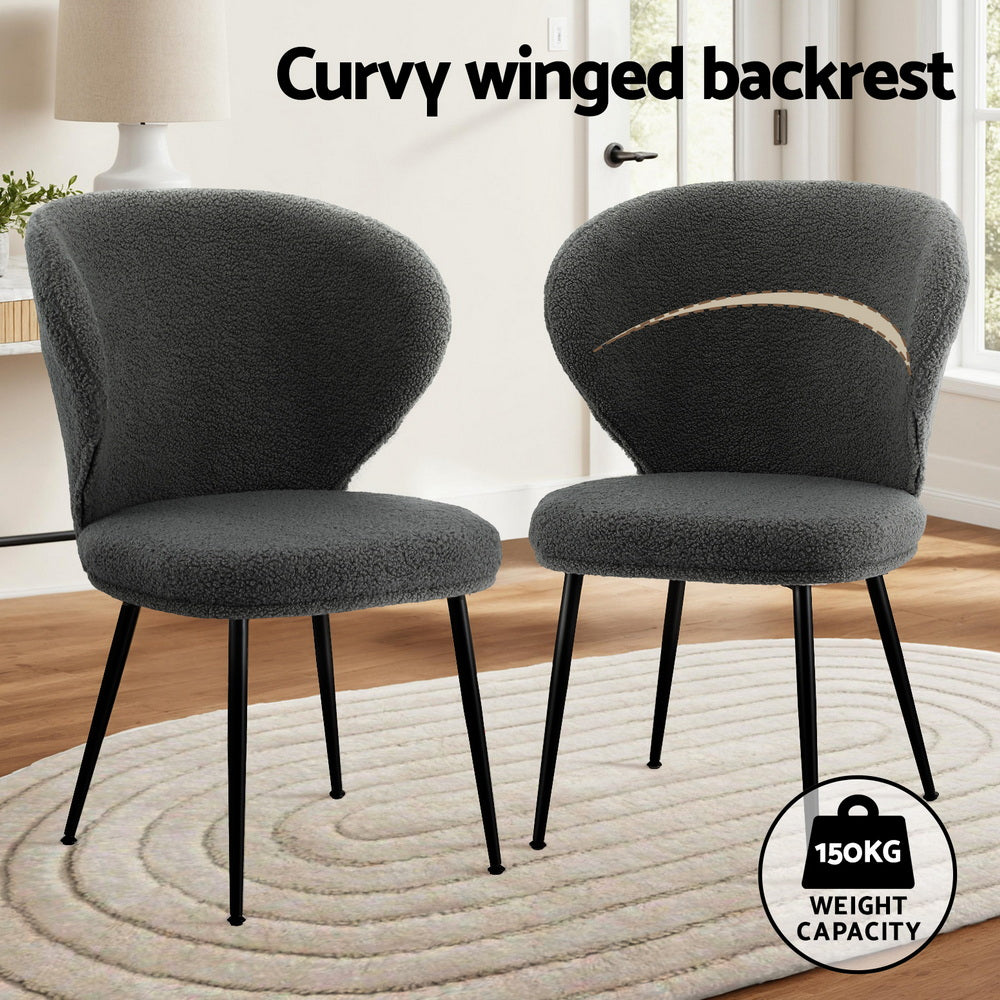 Haven Sherpa Bouclé Wing Back Dining Chairs – Grey – Set of 2