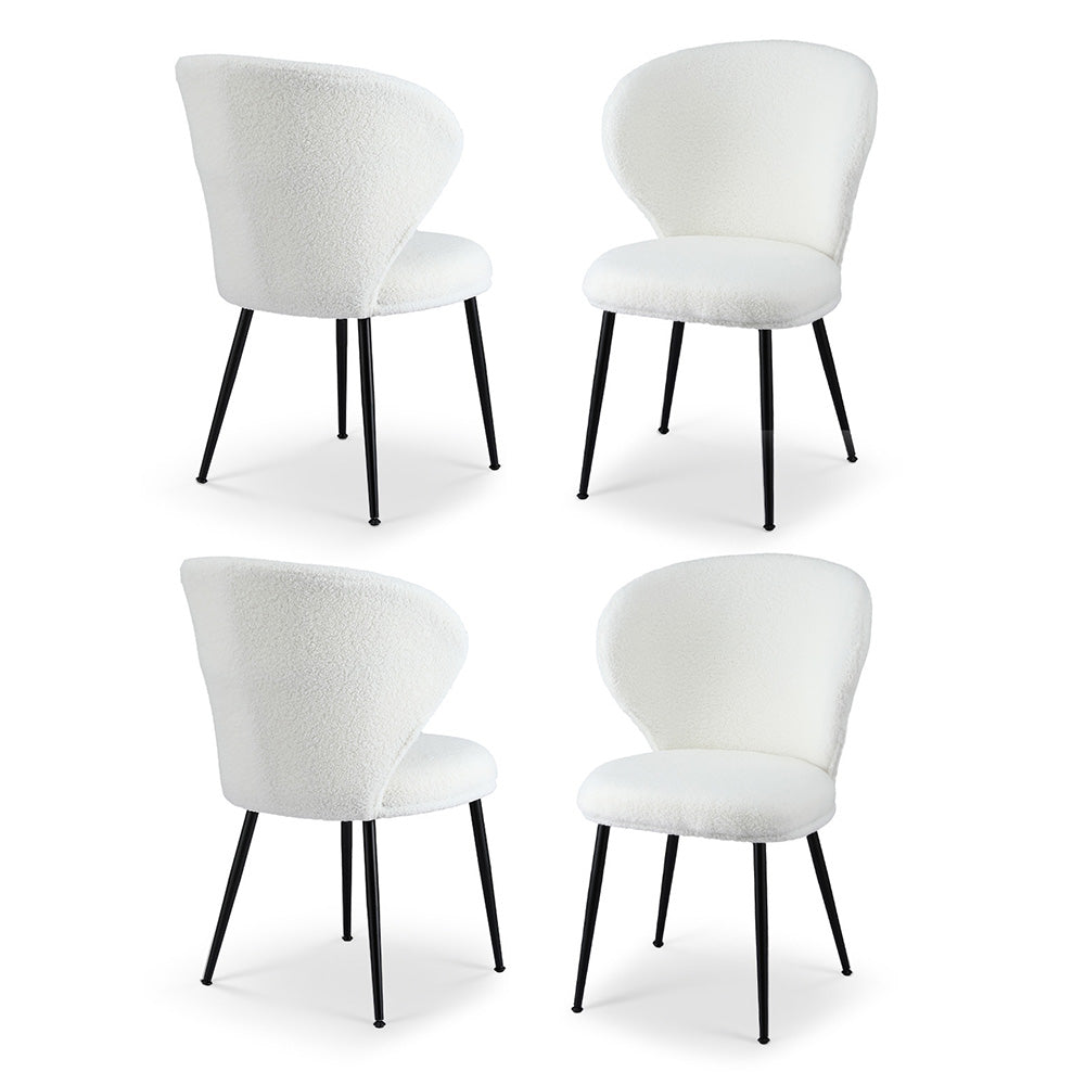 Nova 4x Dining Chairs Sherpa Boucle Wing Back White