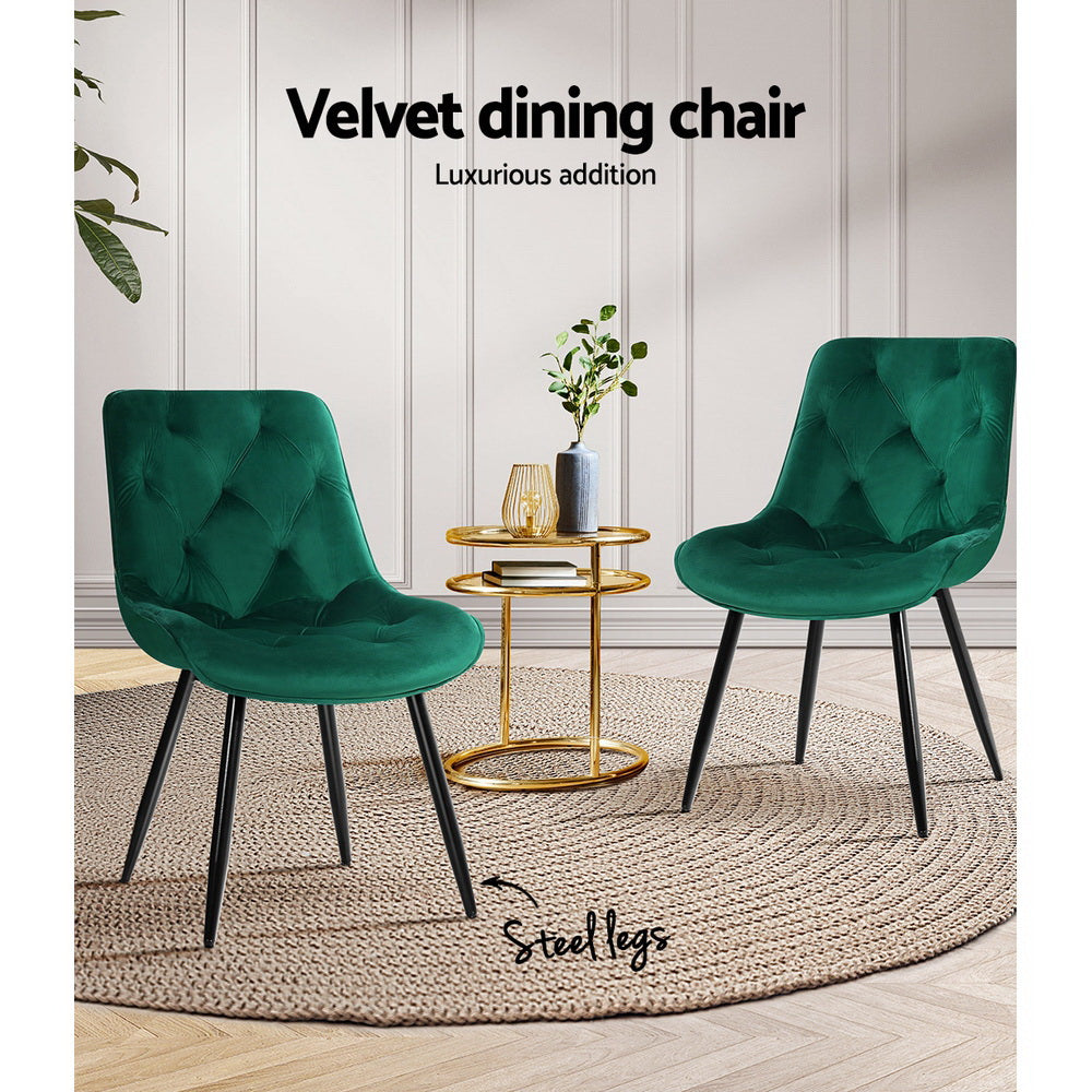 Starlyn Velvet Diamond Tufted Dining Chairs – Green – Set of 2