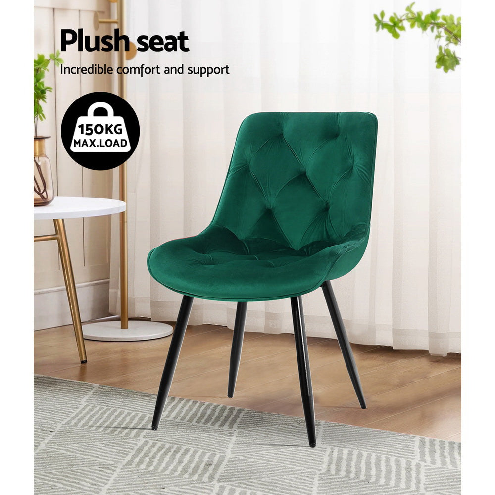 Starlyn Velvet Diamond Tufted Dining Chairs – Green – Set of 2
