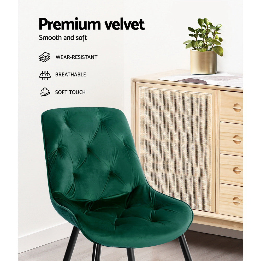 Starlyn Velvet Diamond Tufted Dining Chairs – Green – Set of 2