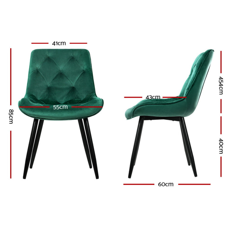 4 x Velvet Dining Chairs – Green Diamond Tufted Design
