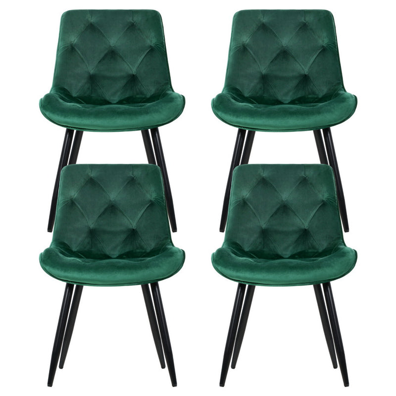 4 x Velvet Dining Chairs – Green Diamond Tufted Design