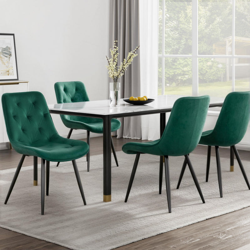 4 x Velvet Dining Chairs – Green Diamond Tufted Design