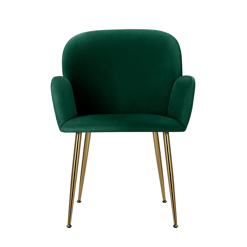 Kynsee Velvet Armchair Dining Chairs – Green – Set of 2